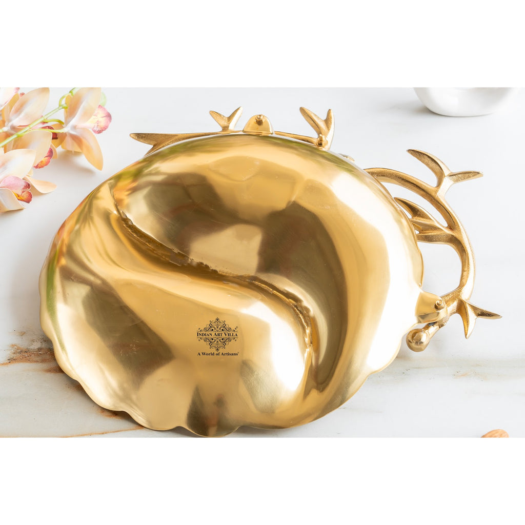 Indian Art Villa Brass Finish Decorative Serving Platter with Bird Design, Serveware for Home Décor, Gifting, and Special Occasions