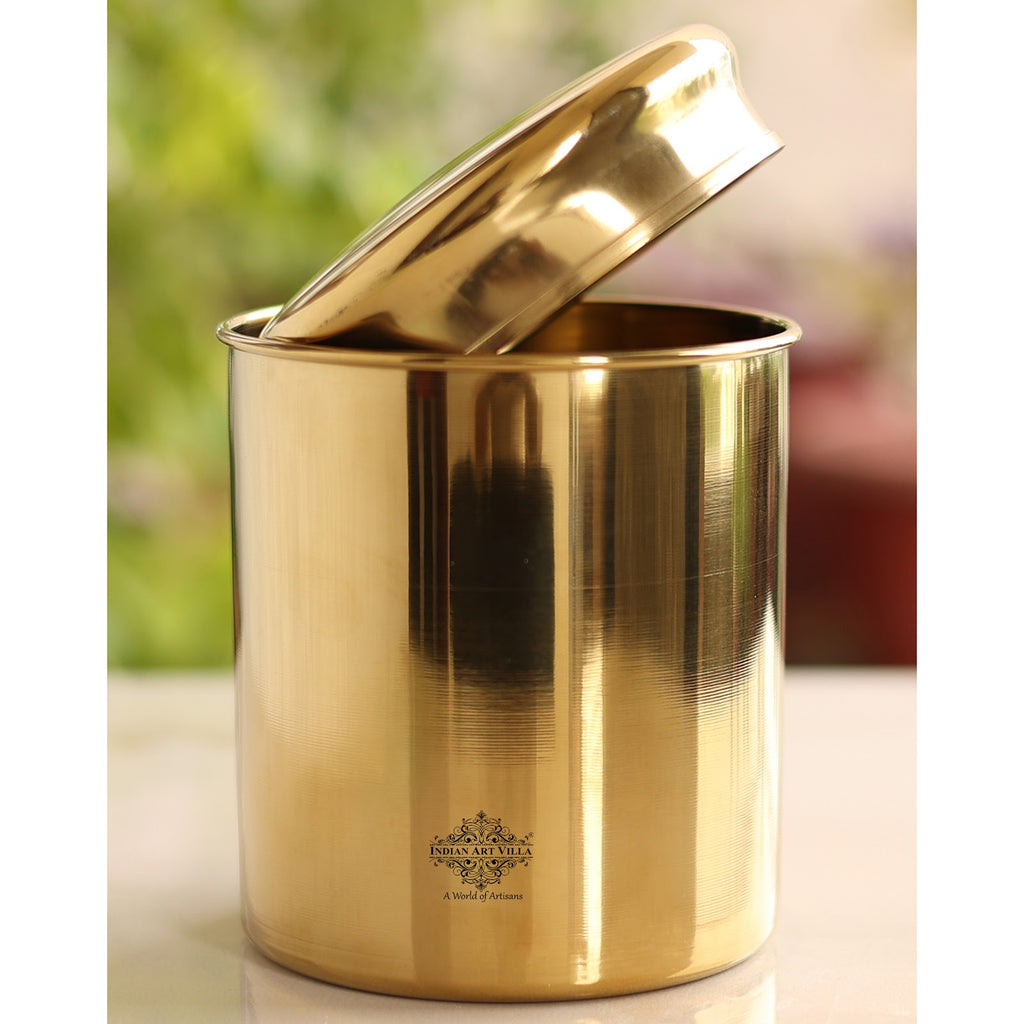 IndianArtVilla Handmade Steel Box / Dabba with Gold Plating, Storage Box, Volume -1000ml