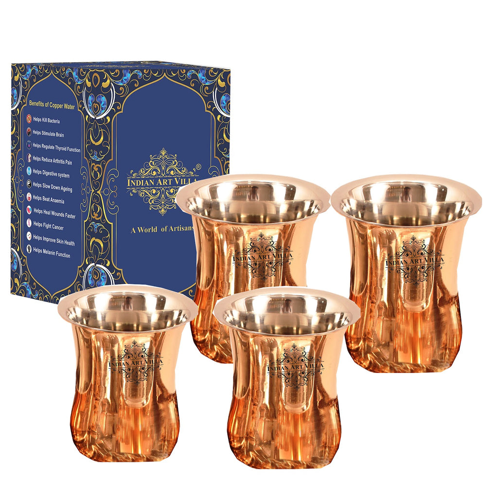 Indian Art Villa Steel Copper Curved Design Glass | Tumbler, Tableware, 300ml