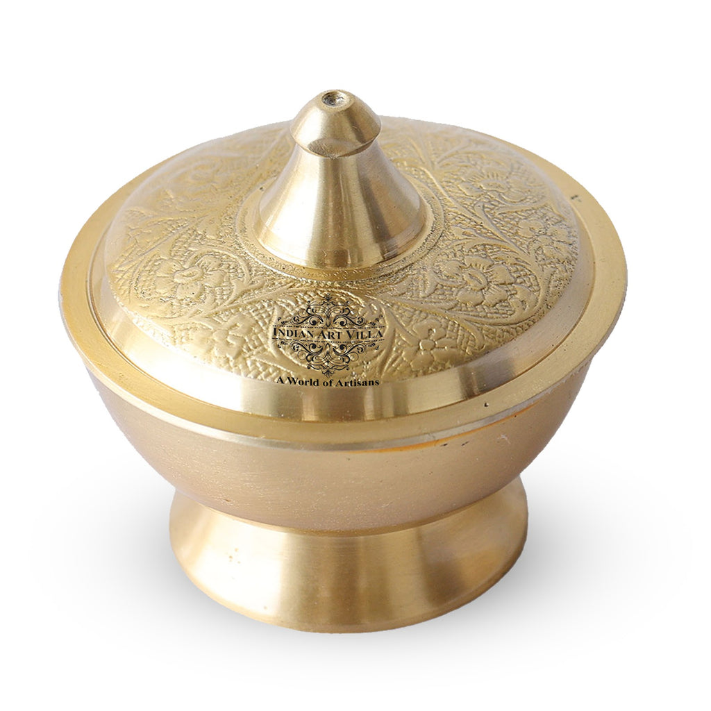 Indian Art Villa Handcrafted Brass Embossed Sindur Dani, Ornate Collectible with Lid, 7.62 cm