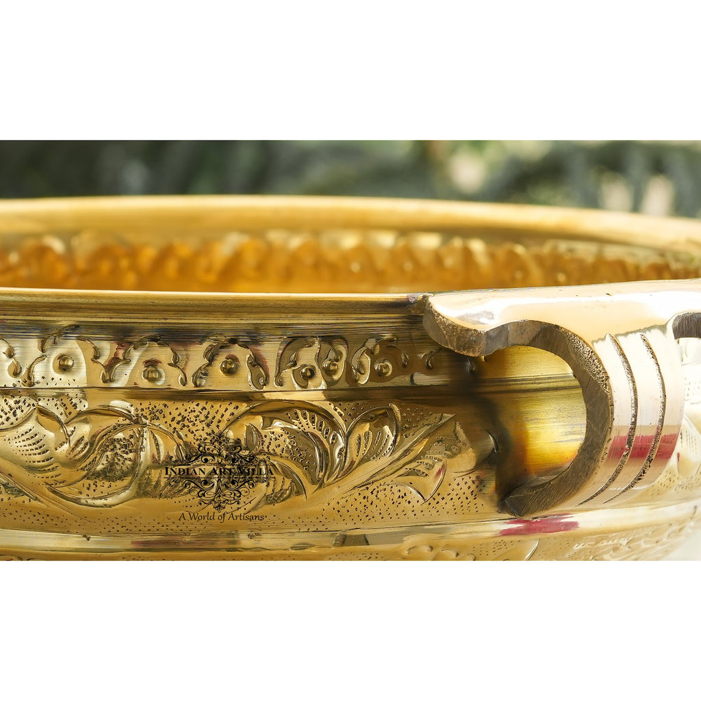 IndianArtVilla Handmade Pure Brass Embossed Design Urli 30.48 cm, Home Decorative Urli Bowl, 5Ltr.