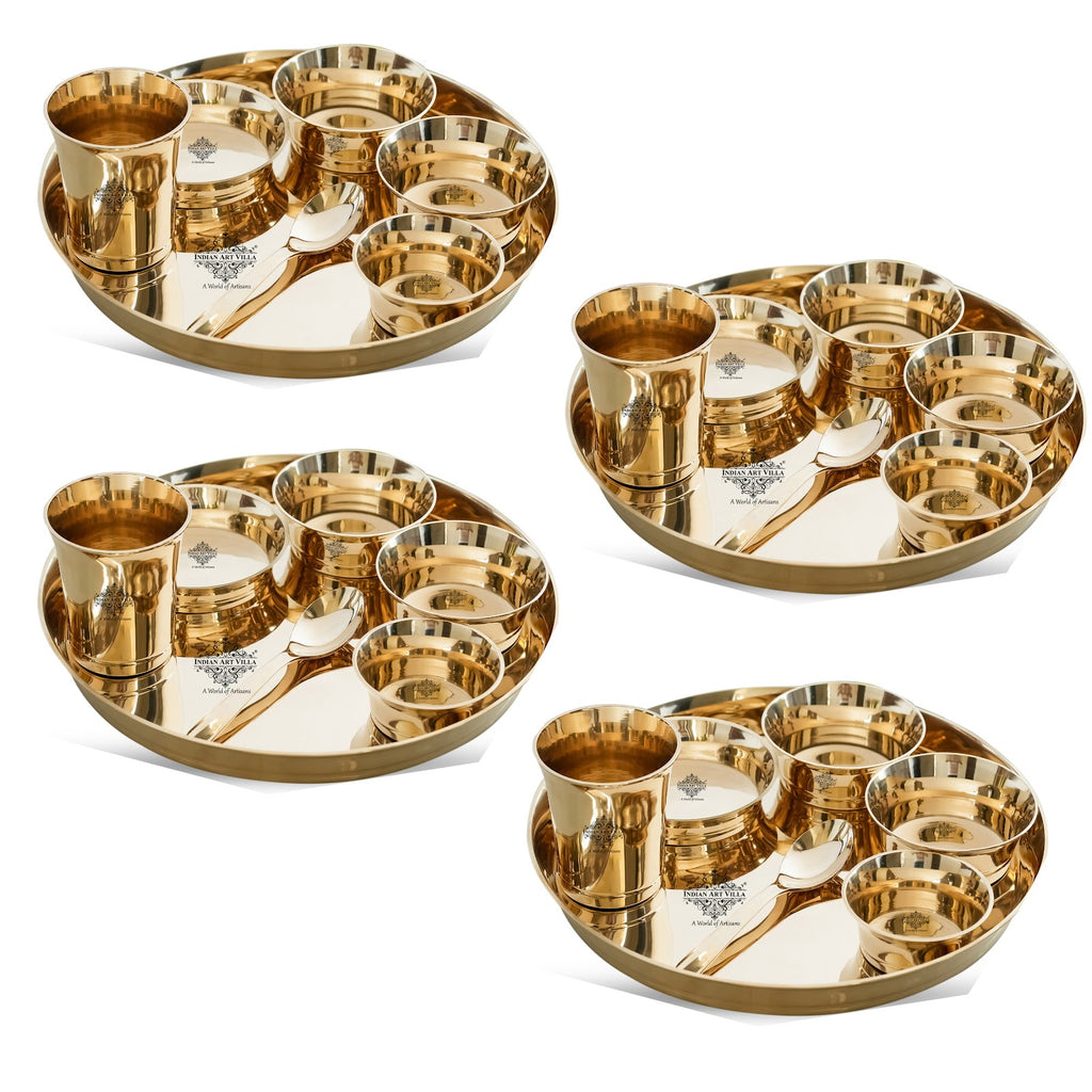 IndianArtVilla Handmade Pure Bronze Shine Finish Design Thali Set|Dinner Set, 7 Piece