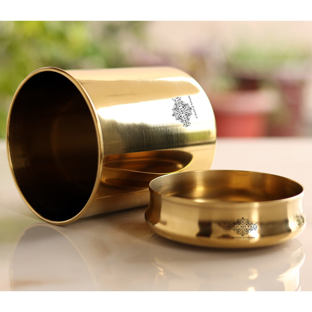 IndianArtVilla Handmade Steel Box / Dabba with Gold Plating, Storage Box, Volume -1000ml