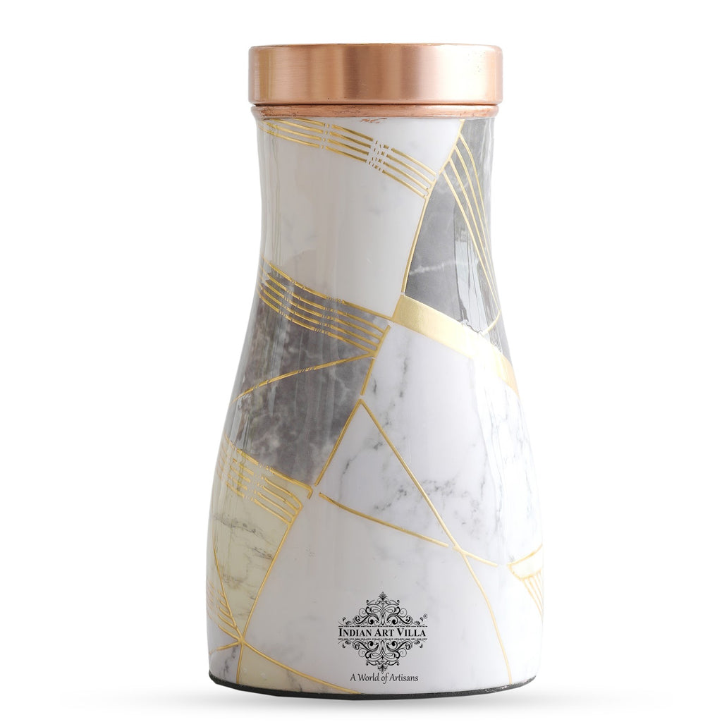 Indian Art Villa Pure Copper Bedrooom Bottle with Gold Marble Print Design, Good For Health, Modern Art Style, 850 ml