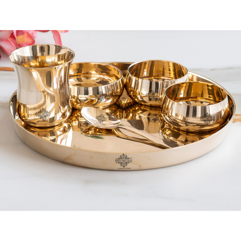 Indian Art Villa Bronze 6-Piece Dinner Set – Shine Finish Design Thali set, Traditional Indian Dinnerware for Home & Special Occasions