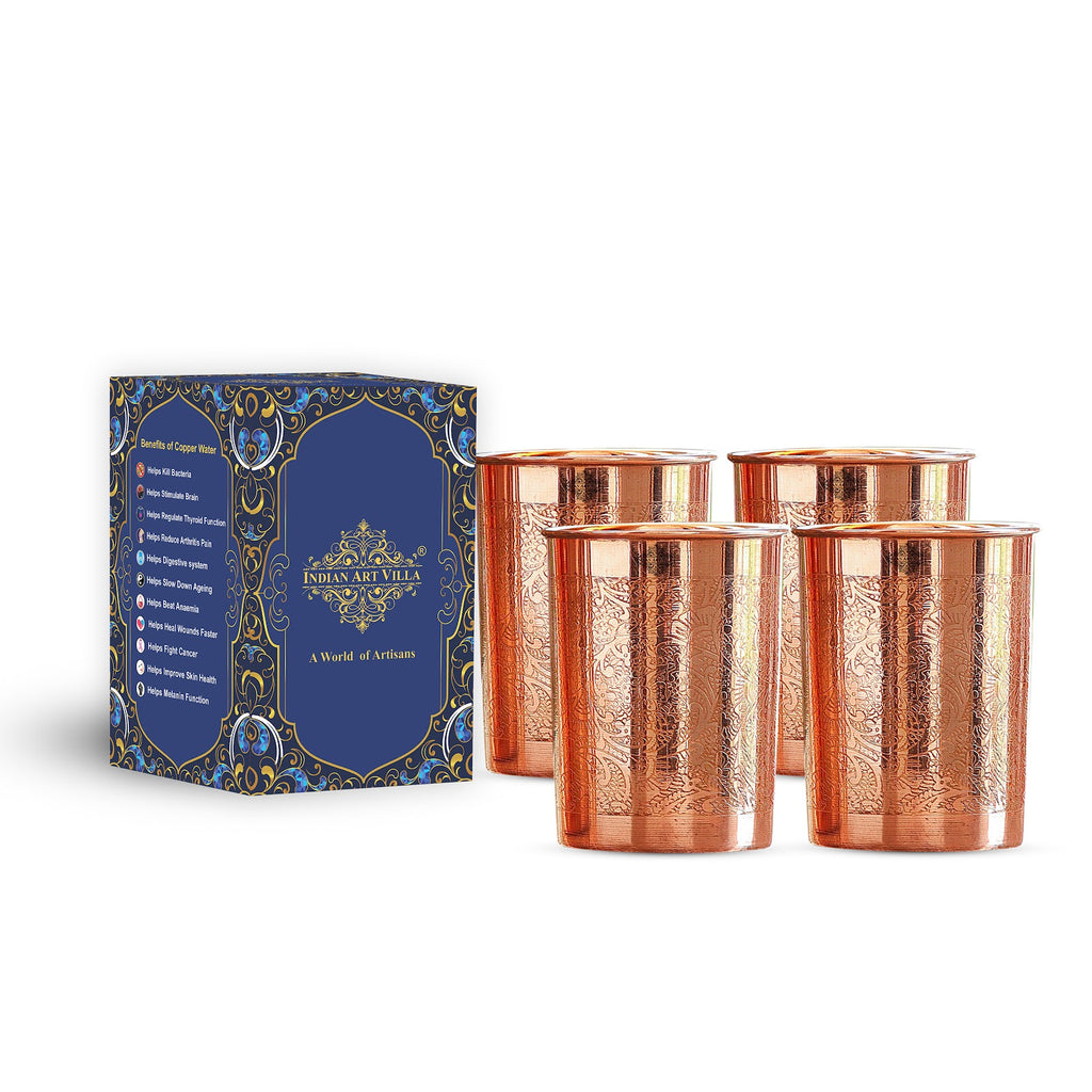 Indian Art Villa Pure Copper Embossed Glass, Tumbler, Drinkware, Serveware