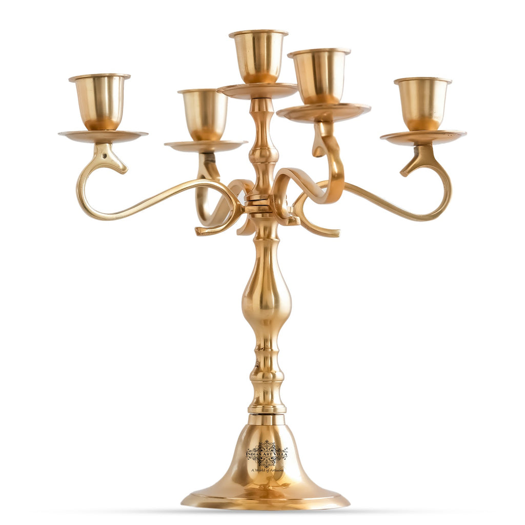 IndianArtVilla Pure Brass 5-Candle Arms Candelabra Centerpiece Candle Stand Home Decoration, Brass Lamp