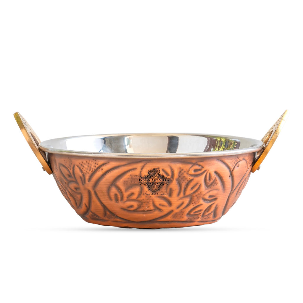 Indian Art Villa, Steel Copper Embossed Antique Dark Tone Design Kadhai with Different Size