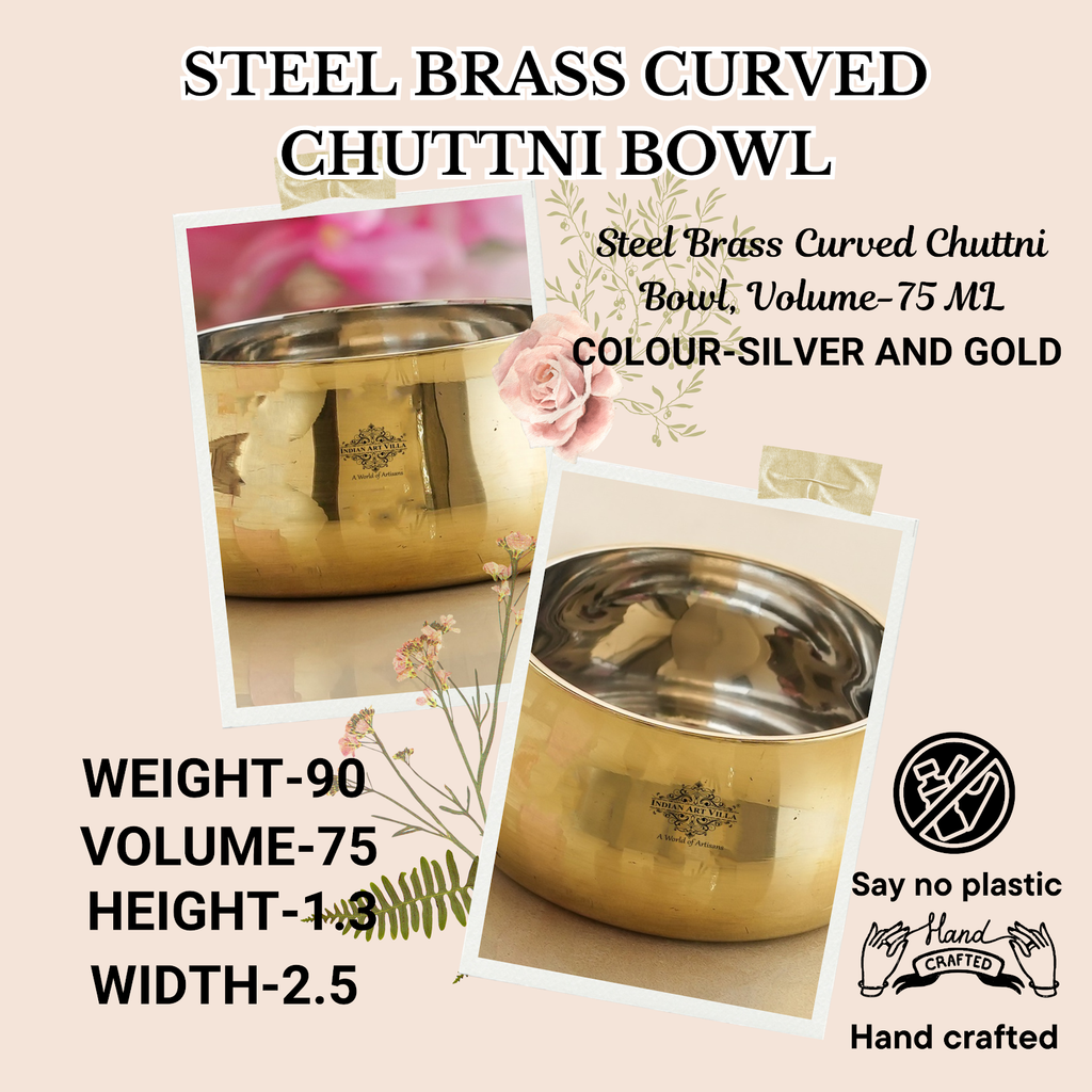 Indian Art Villa Steel Brass Curved Chuttni Bowl, Volume-75 ML