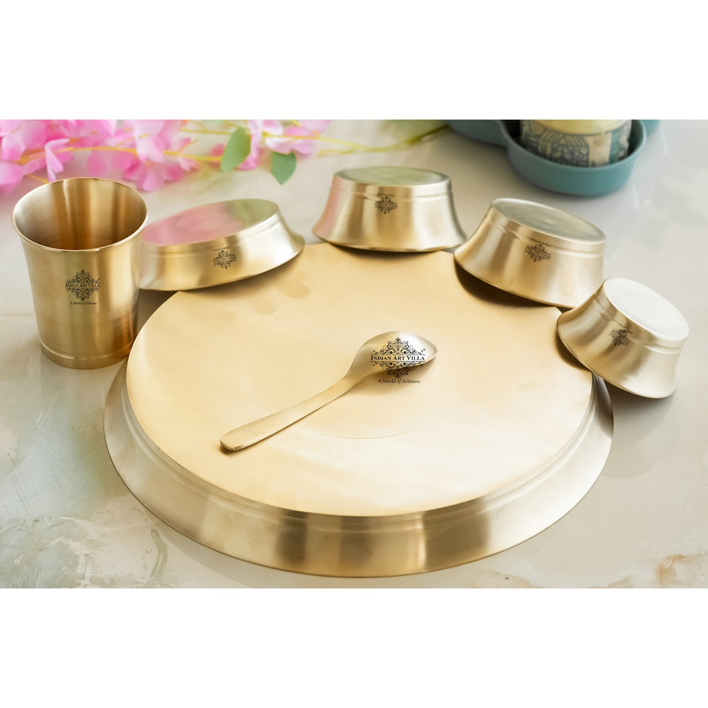 IndianArtVilla Pure Brass Matt Finish Design Thali Set|Dinner Set,  7 Piece