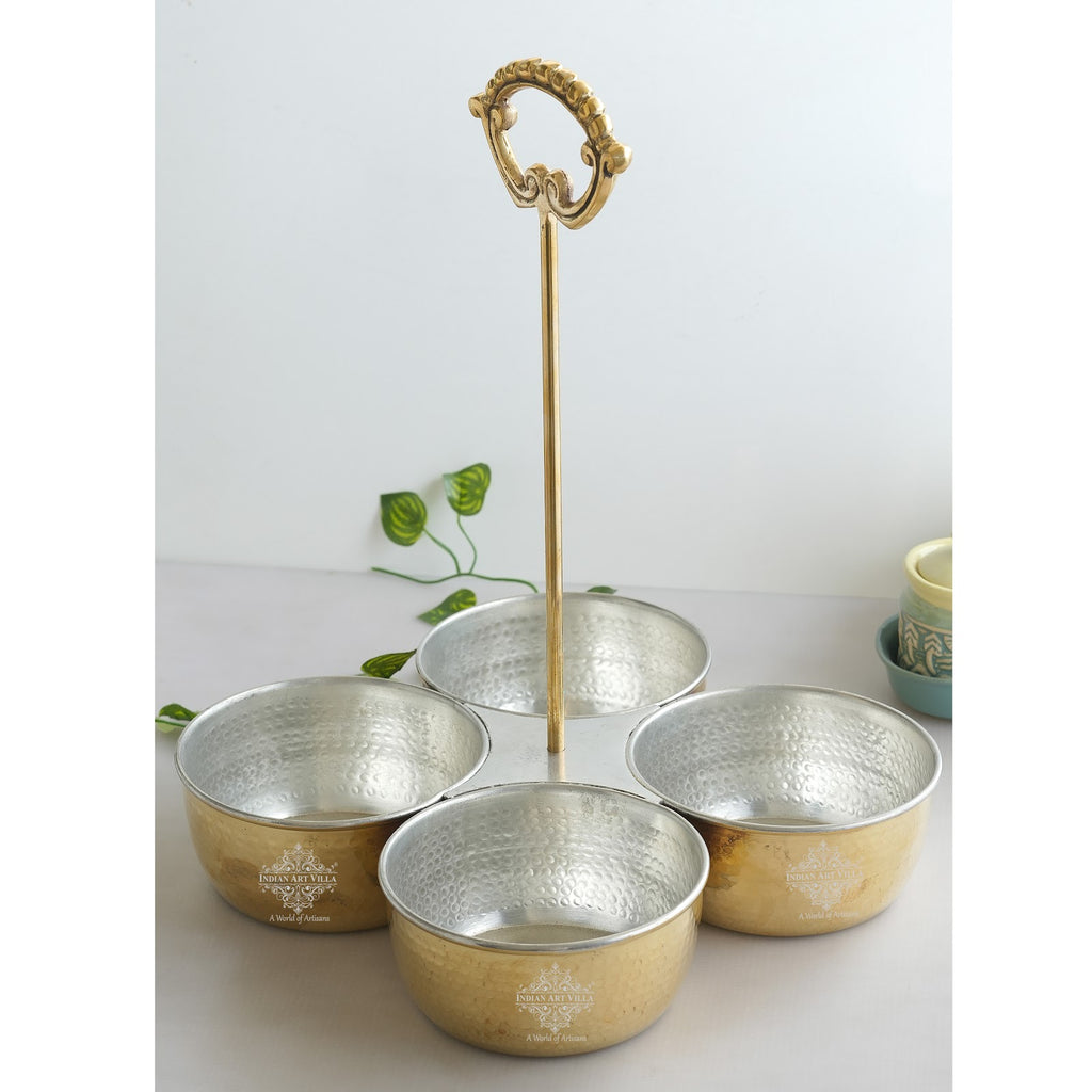 Indian Art Villa Handcrafted Pure Brass Hammered Design with Tin Lining, Vegetable Serving, 850 ml