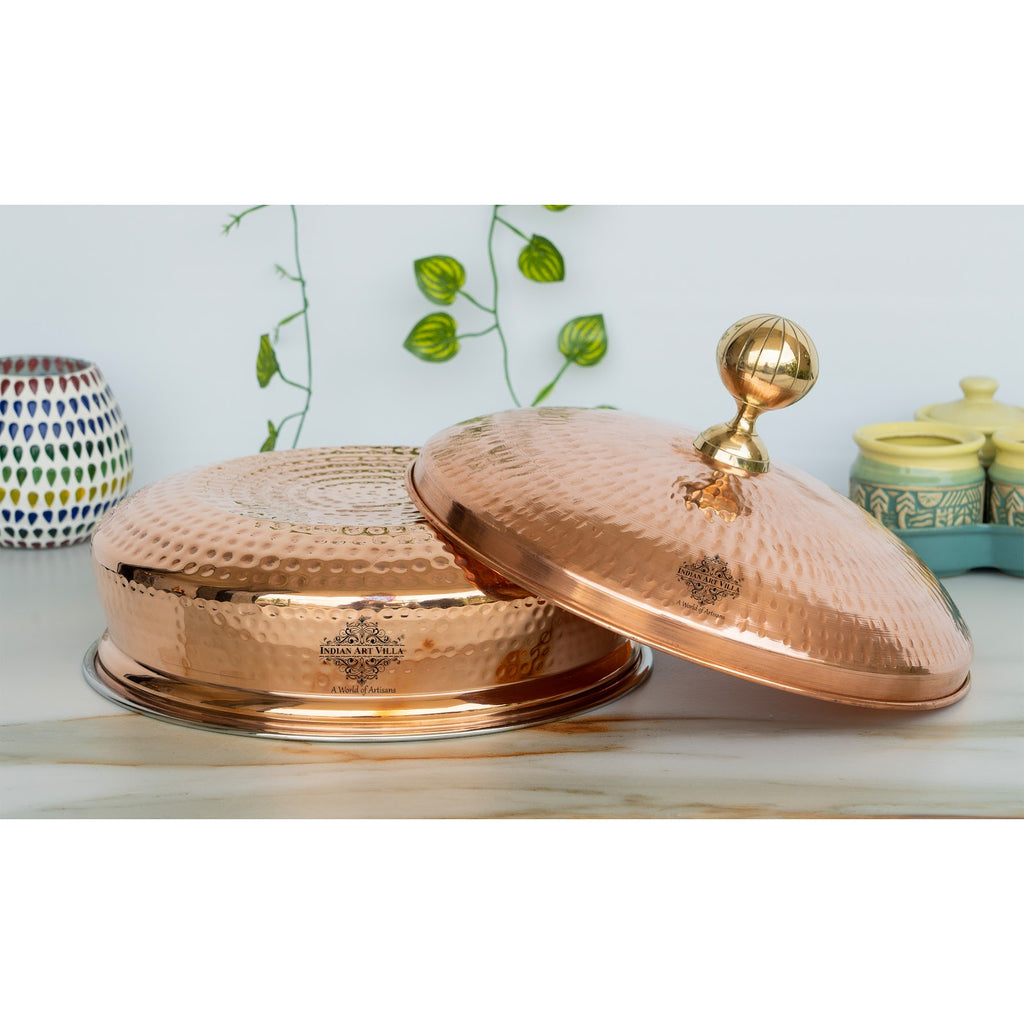 Indian Art Villa Steel Copper Handi with Copper Lid and Brass Knob, Copper Tableware