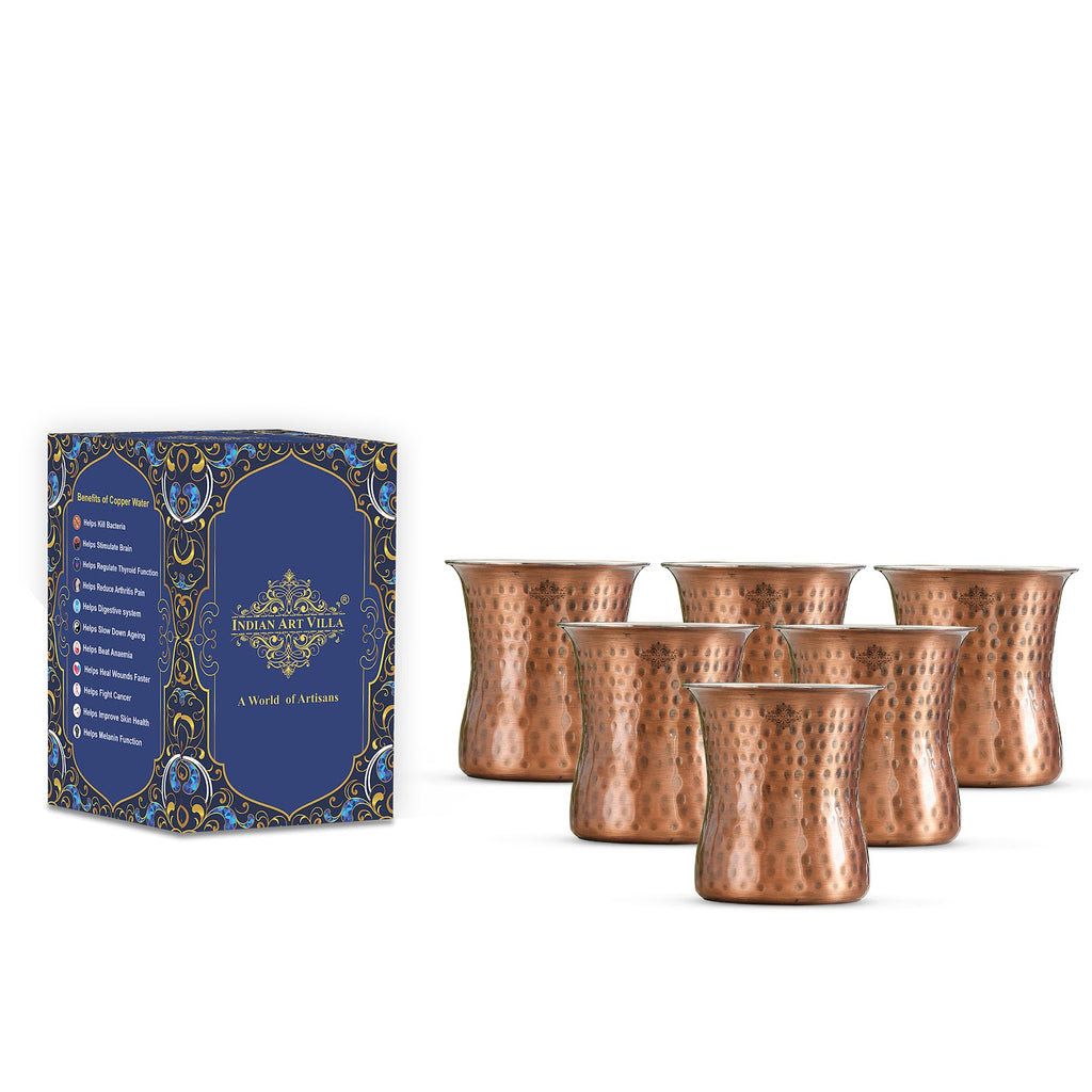 Indian Art Villa, Pure Steel Copper Antique Finish Hammered Curved Design Tumbler- Perfect for Daily use and Festive Occasions