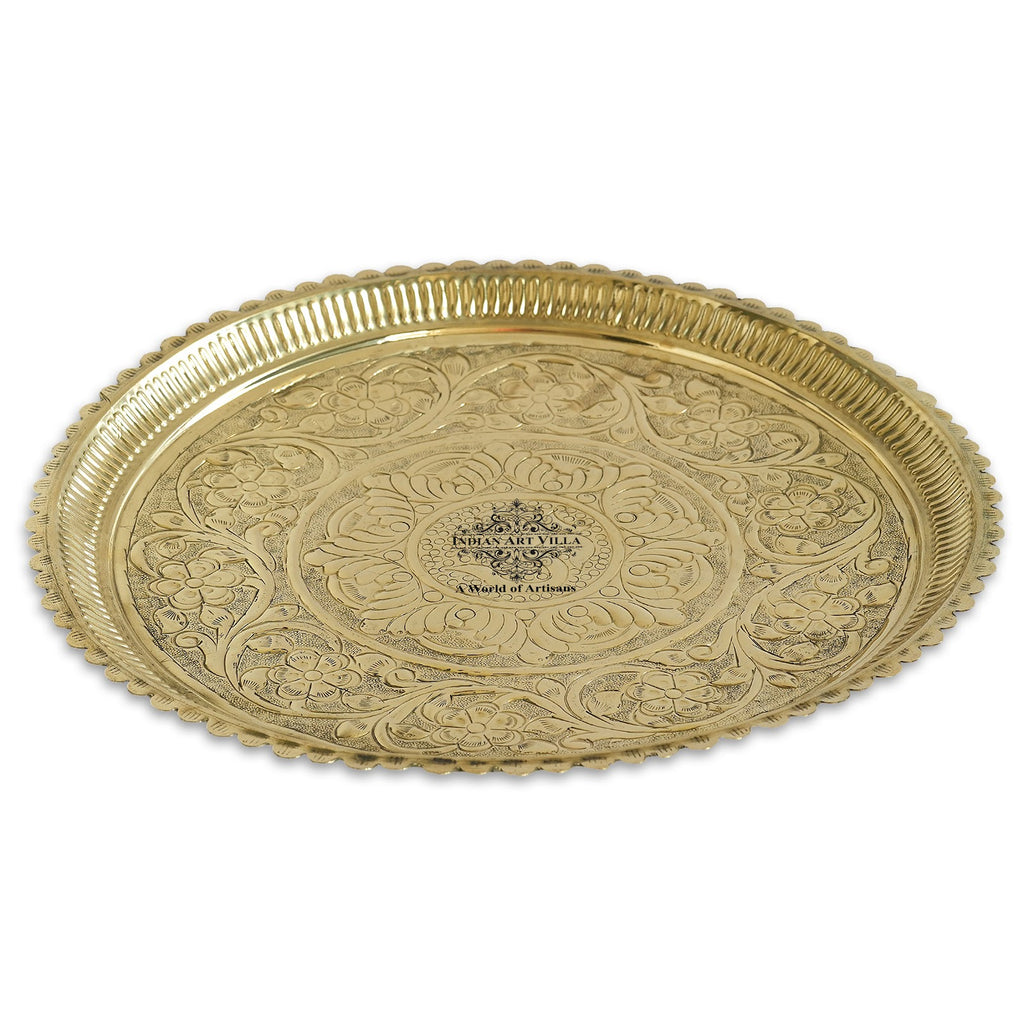 Indian Art Villa Pure Brass Om Design Pooja Thali Plate | Poojan Temple Home |Diameter 34.04 CMS