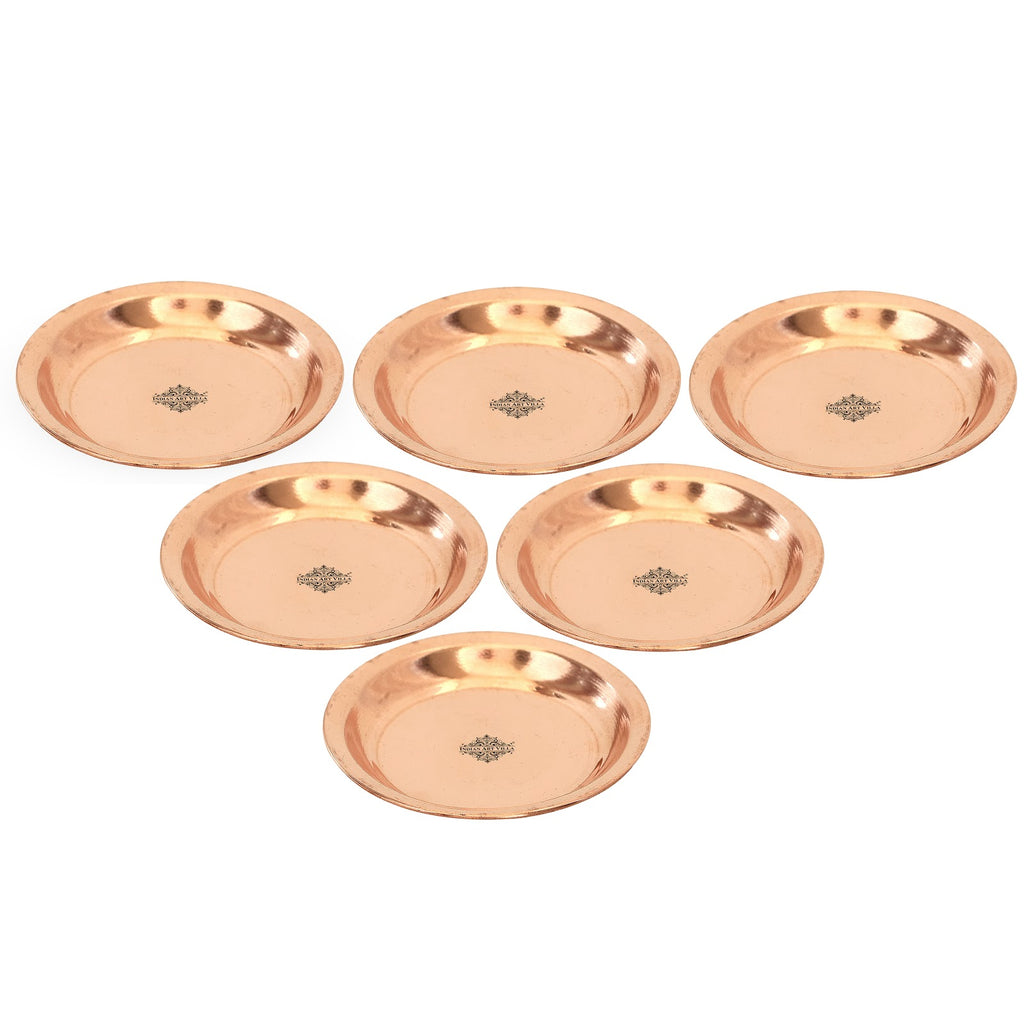 IndianArtVilla Copper Pooja Thali Plate, Poojan Purpose, Spiritual Gift Item, Set of 6 Copper Plate (Brown)