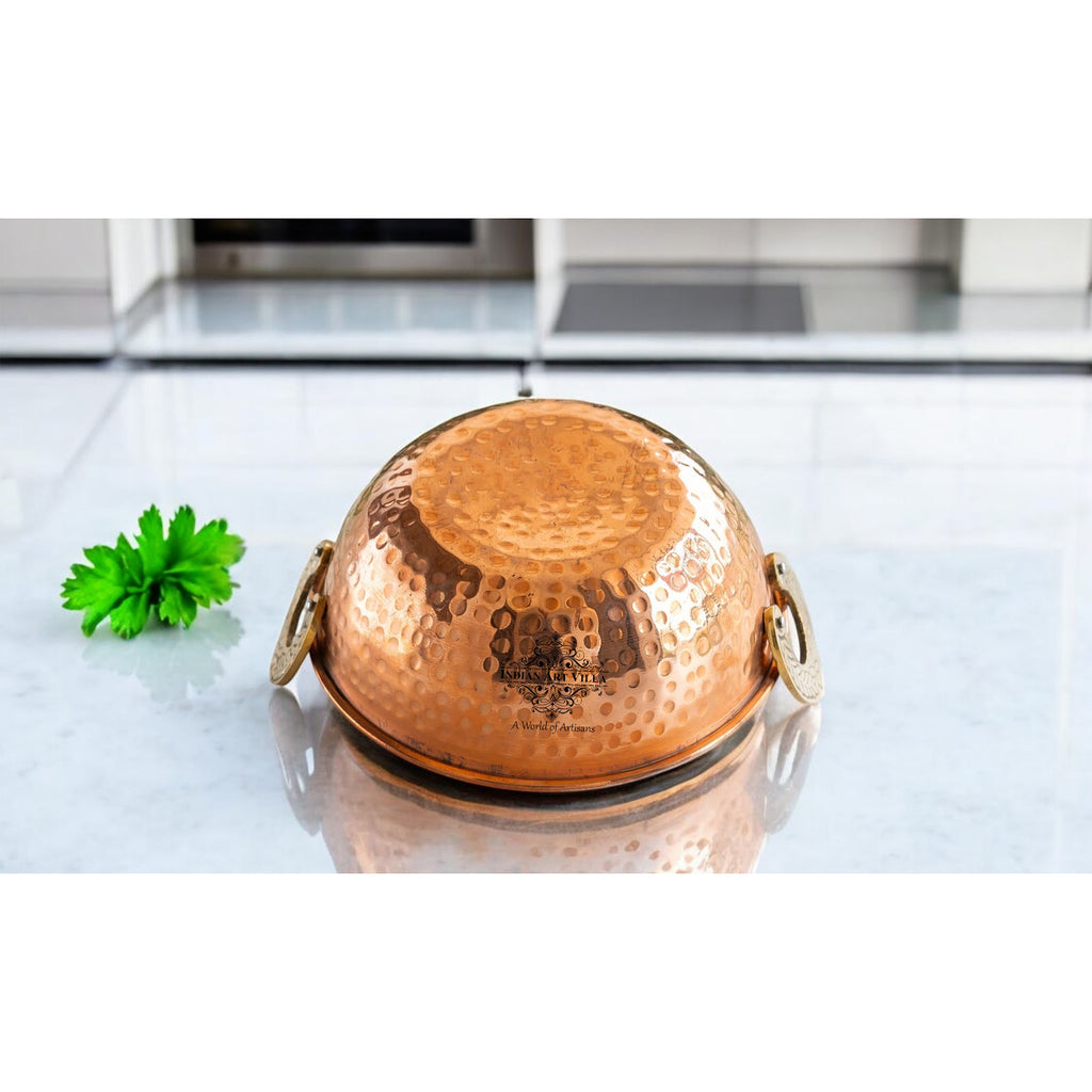 Indian Art Villa Pure Copper Kadai With Tin Lining, Hammered Design, Serveware & Tableware