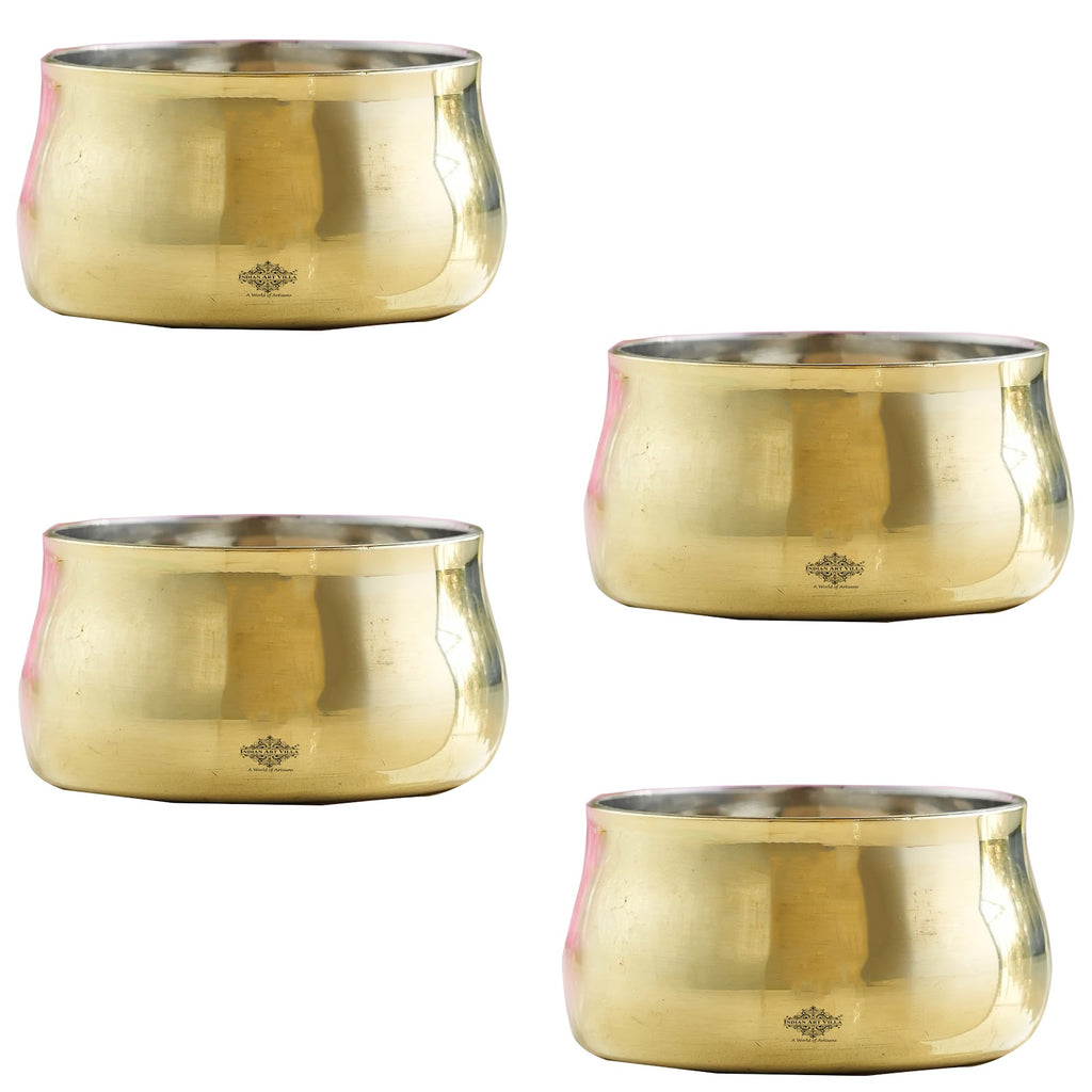 IndianArtVilla Handmade Pure Steel Brass Curved Katori / Bowl, Dinnerware, Serveware, Volume- 150ml