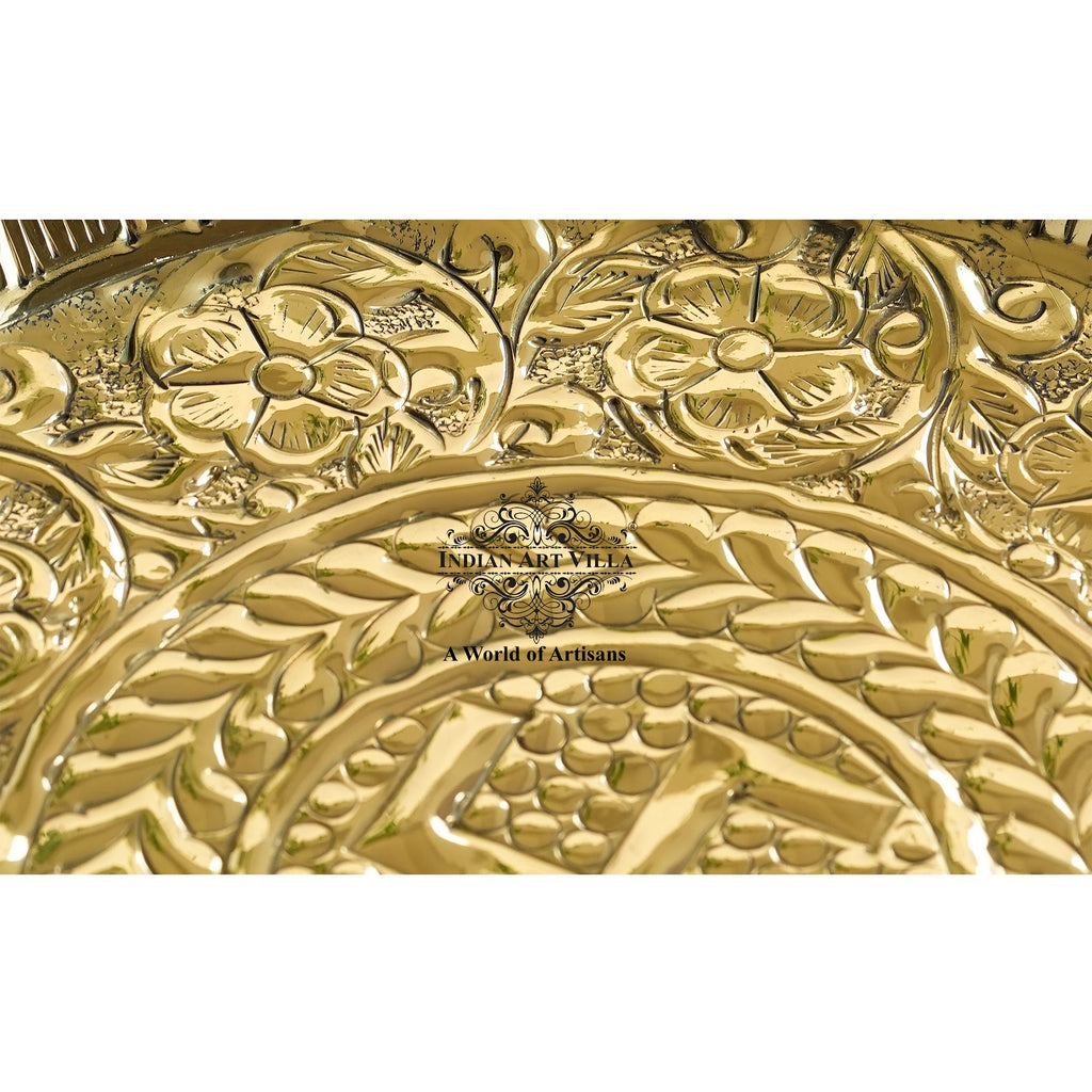 Indian Art Villa Pure Brass Swastik Design Pooja Thali Plate | Poojan Temple Home |Diameter 26.67 CMS