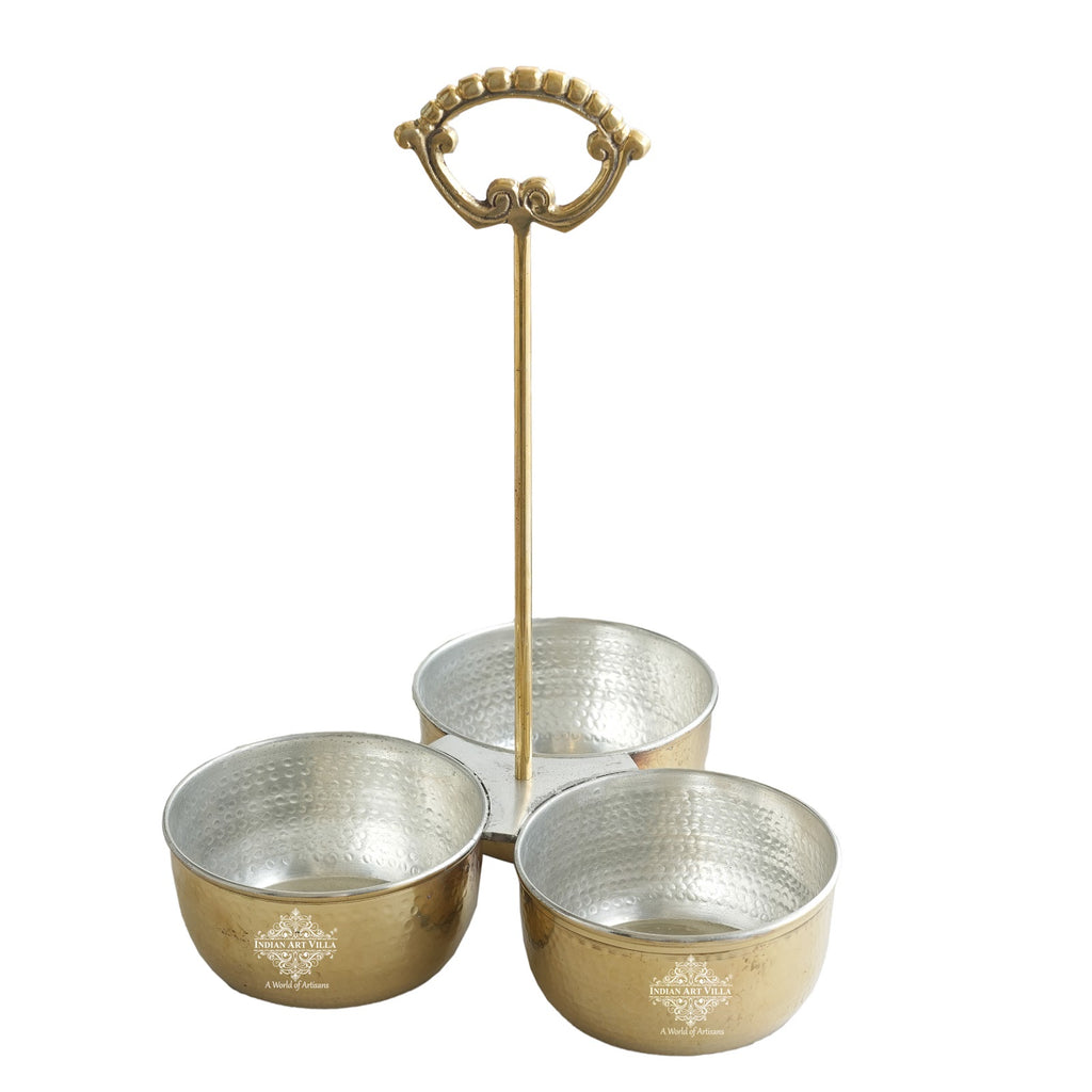 Indian Art Villa Handcrafted Pure Brass Hammered Design with Tin Lining, Vegetable Serving, 850 ml