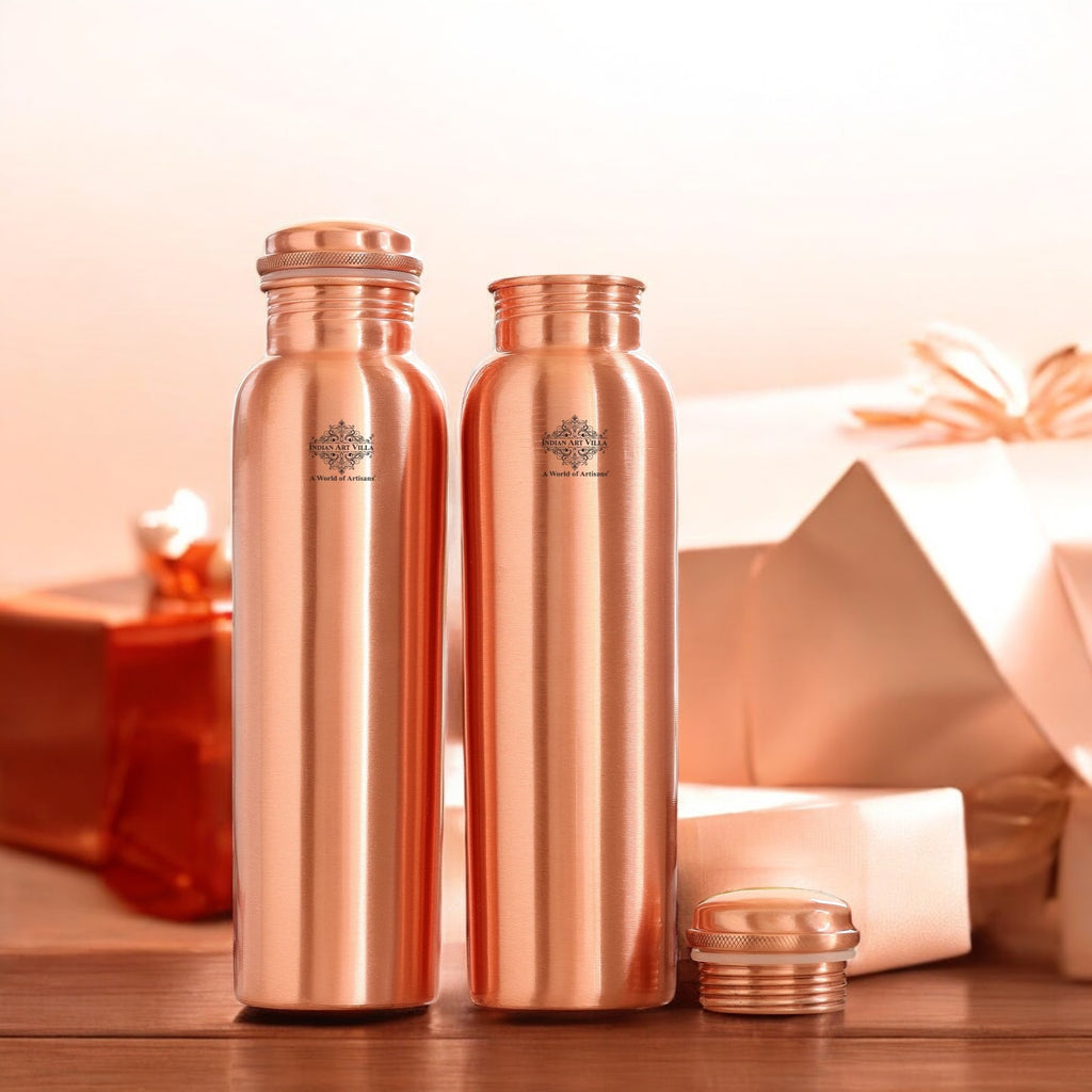 Indian Art Villa Pure Copper Plain Shine Finish Leak Proof Water Bottle, Drinkware, Tableware, Serveware