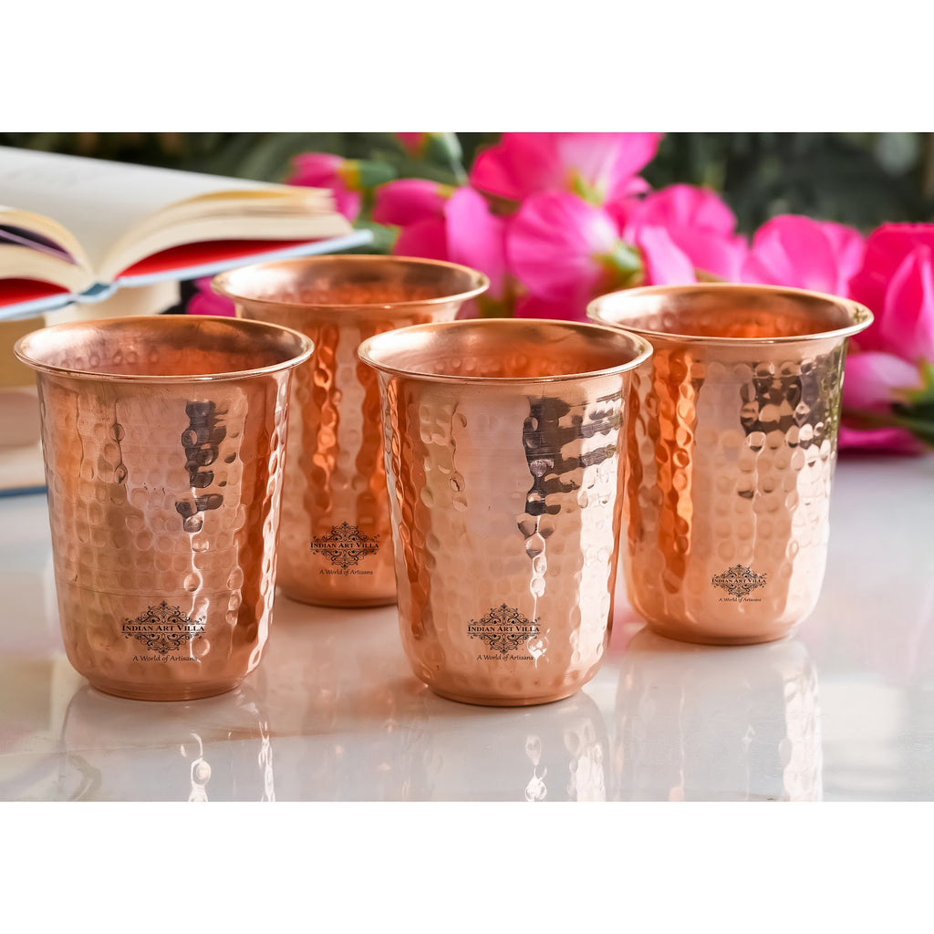 Indian Art Villa Handcrafted Pure Copper Hammered Design Glass | Goblet | Tumbler, 300ml