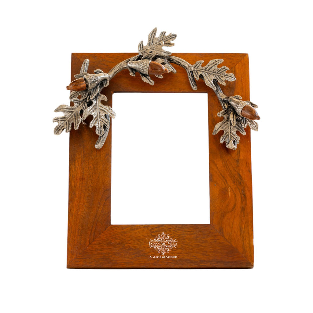 Indian Art Villa Wooden Photo Frame with Leaf & Acorn Design, 17x11 cm  Photo Size – Elegant Decorative Frame for Home Décor.