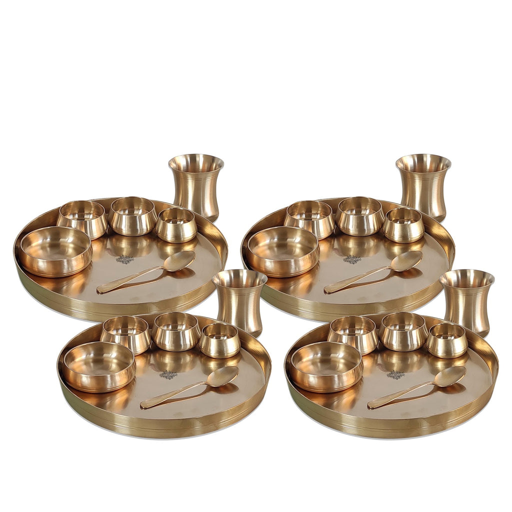 Indian Art Villa,  Handcrafted Pure Bronze Curve Shaped 7 Pieces Dinner Set | Thali Set with  Mirror Shine Finish