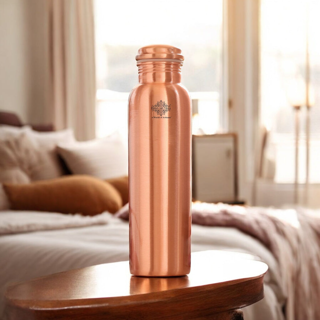 Indian Art Villa Pure Copper Plain Shine Finish Leak Proof Water Bottle, Drinkware, Tableware, Serveware