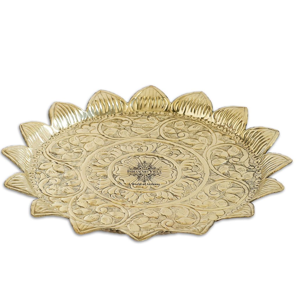 Indian Art Villa Pure Brass Sunflower Design Pooja Thali | Pooja Temple Home