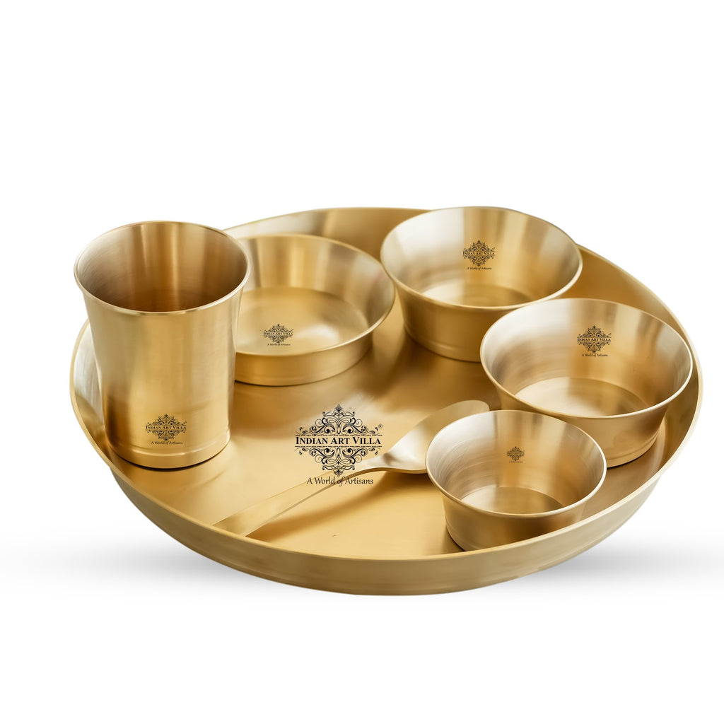 IndianArtVilla Pure Brass Matt Finish Design Thali Set|Dinner Set,  7 Piece