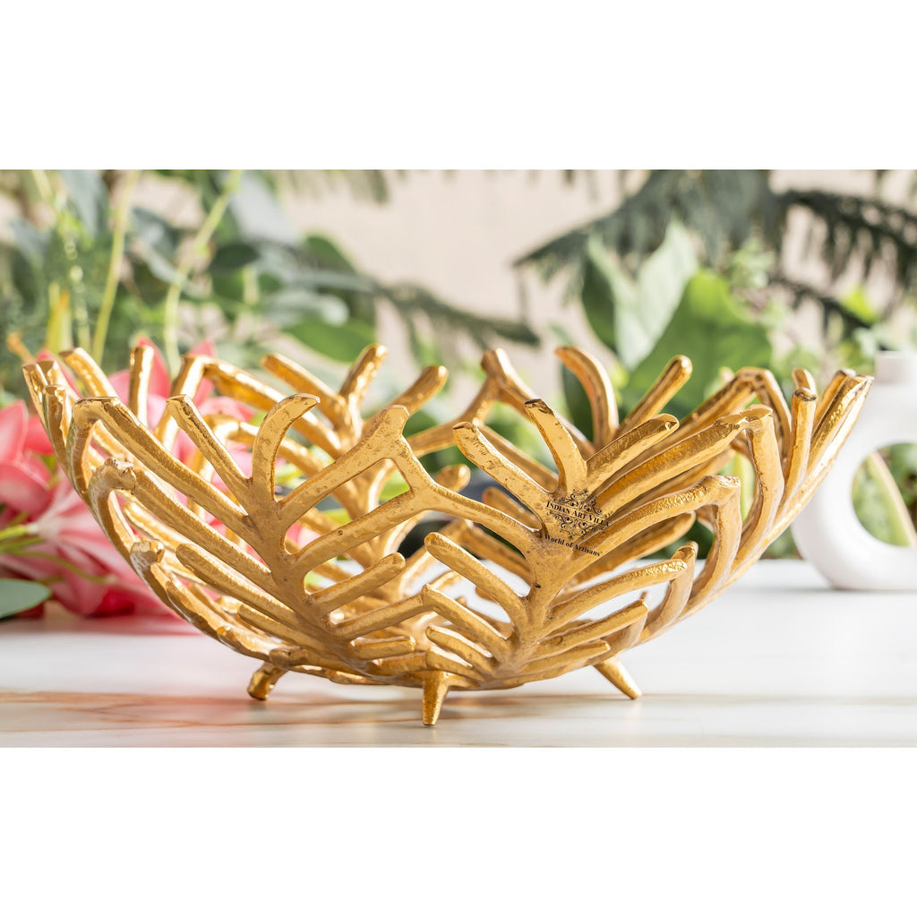 Indian Art Villa Brass Finish Decorative Cutting Basket – 12.6 Inches, Luxury Home Decor Bowl, Ideal for Fruits, Snacks, Festive Gifting