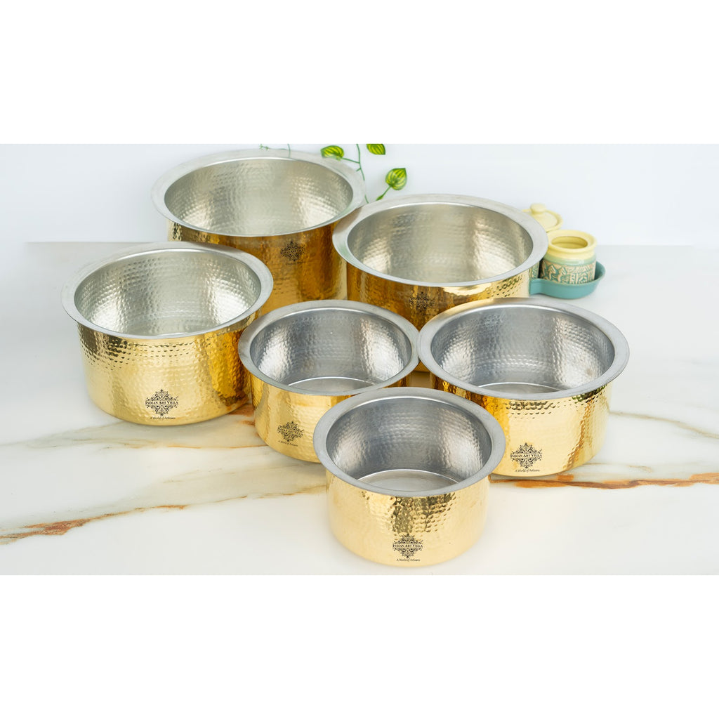 Indian Art Villa Brass Hammered Patila/Bhagona – Traditional Indian Cooking Pot with Tin Lining