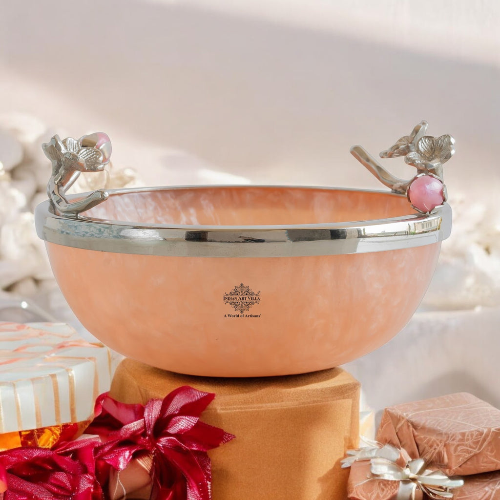 Indian Art Villa Silver Plated Resin Belgium Pink Decorative Bowl, Elegant Serveware & Home Decor, Perfect for Snacks