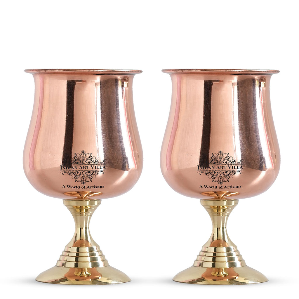 IndianArtVilla Steel Copper Goblet Glass with Brass Botom, Serving Drinking Water, Volume 300 ML, Silver & Brown