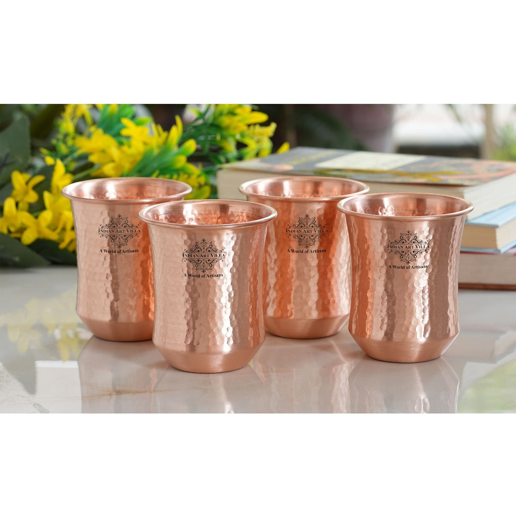 Indian Art Villa Handcrafted Pure Copper Hammered & Smooth Design Glass, Drinkware, Serveware, Tableware