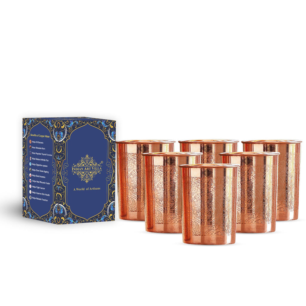 Indian Art Villa Pure Copper Embossed Glass, Tumbler, Drinkware, Serveware