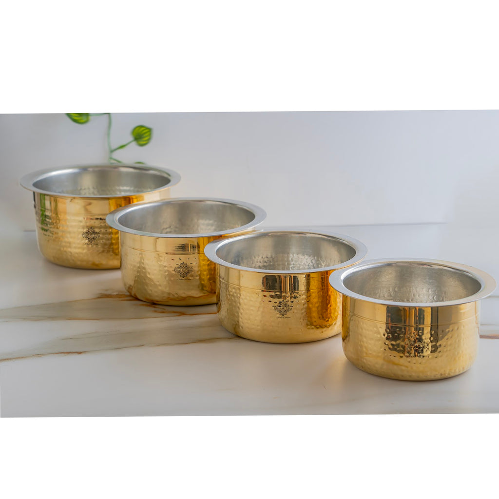 Indian Art Villa, Pure Brass Hammer Design Bhagona  with inside Tin Lining, suitable for cooking & Serving.