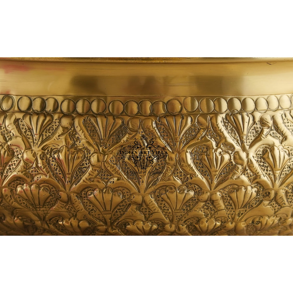 IndianArtVilla Handcrafted Brass Urli, Embossed Ornate Floral Design, Decorative Urli Bowl