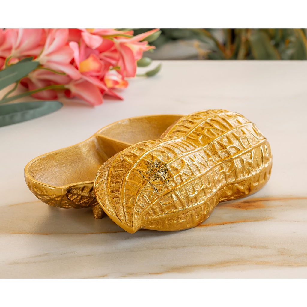 Indian Art Villa Gold Finish Peanut Design Decorative Box– 3x7 Inches, Unique Storage for Dry Fruits