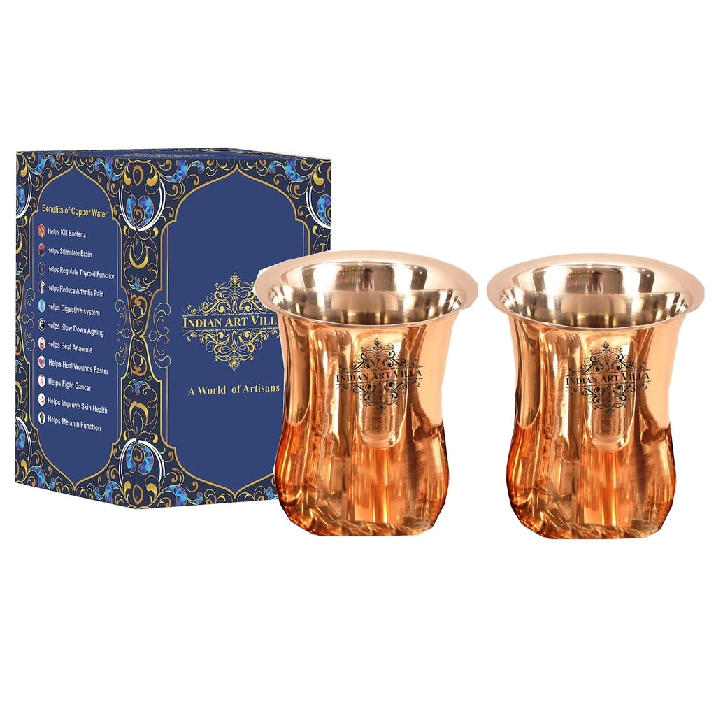 IndianArtVilla Steel Copper Curved Design Glass | Tumbler, Tableware, 300ml