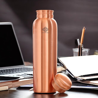 Indian Art Villa Pure Copper Plain Shine Finish Leak Proof Water Bottle, Drinkware, Tableware, Serveware