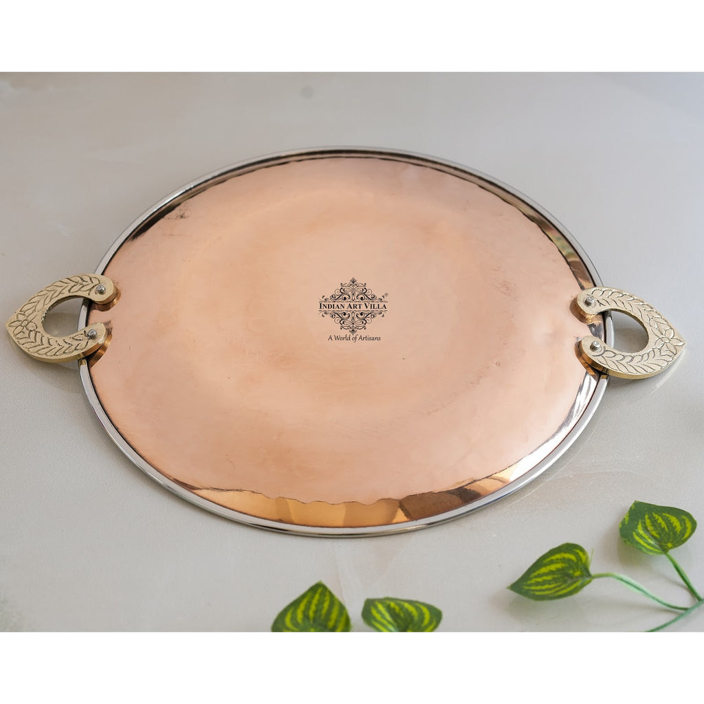 Indian Art Villa Pure Steel Copper Hammered Design Serving Tawa Platter