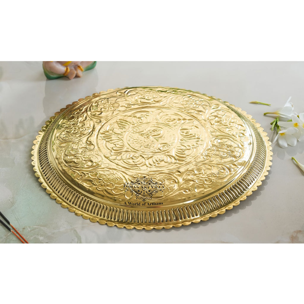 Indian Art Villa Pure Brass Om Design Pooja Thali Plate | Poojan Temple Home |Diameter 34.04 CMS