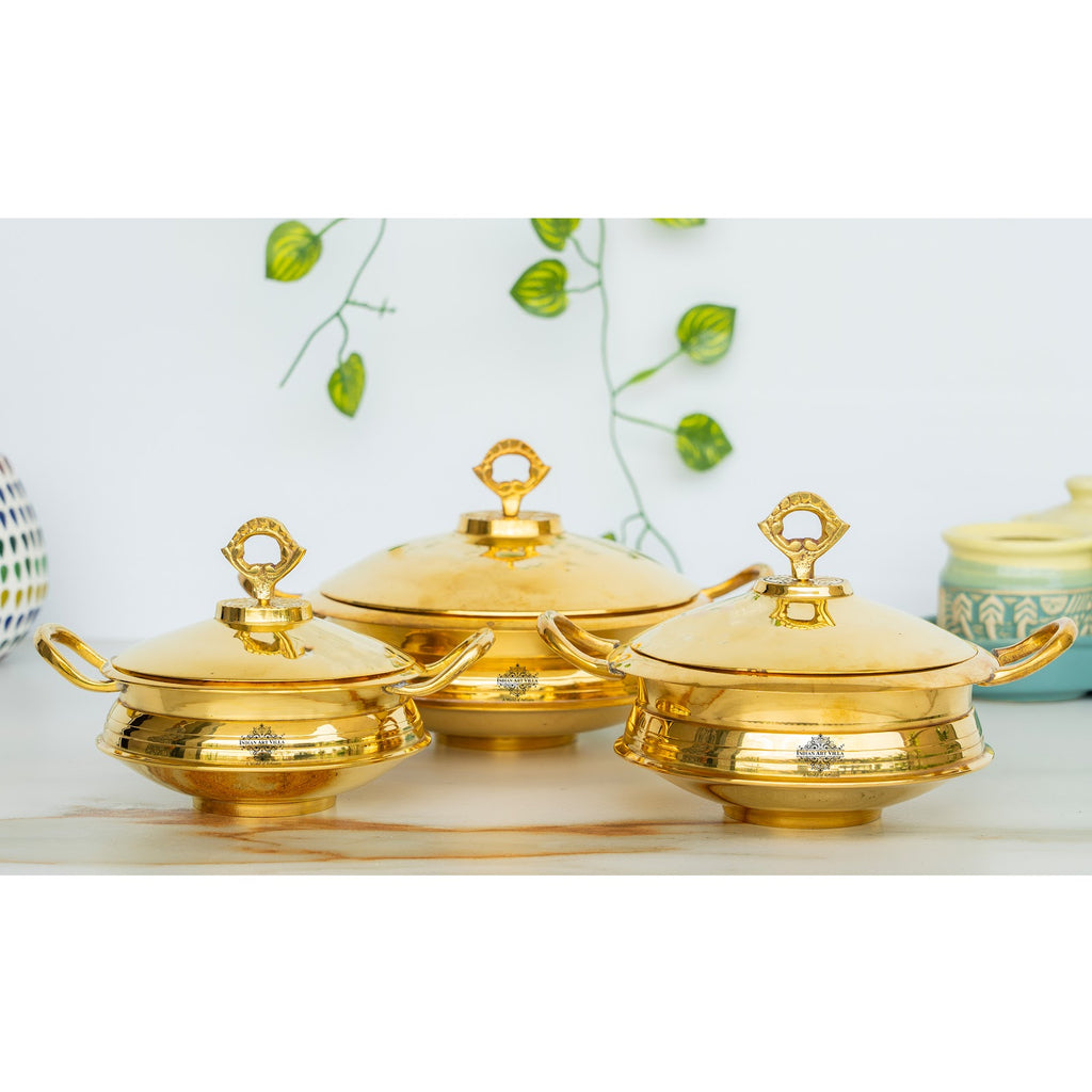 Indian Art Villa Pure Brass Handi  With Brass Handle & Lid - "A perfect blend of tradition and functionality for your kitchen"