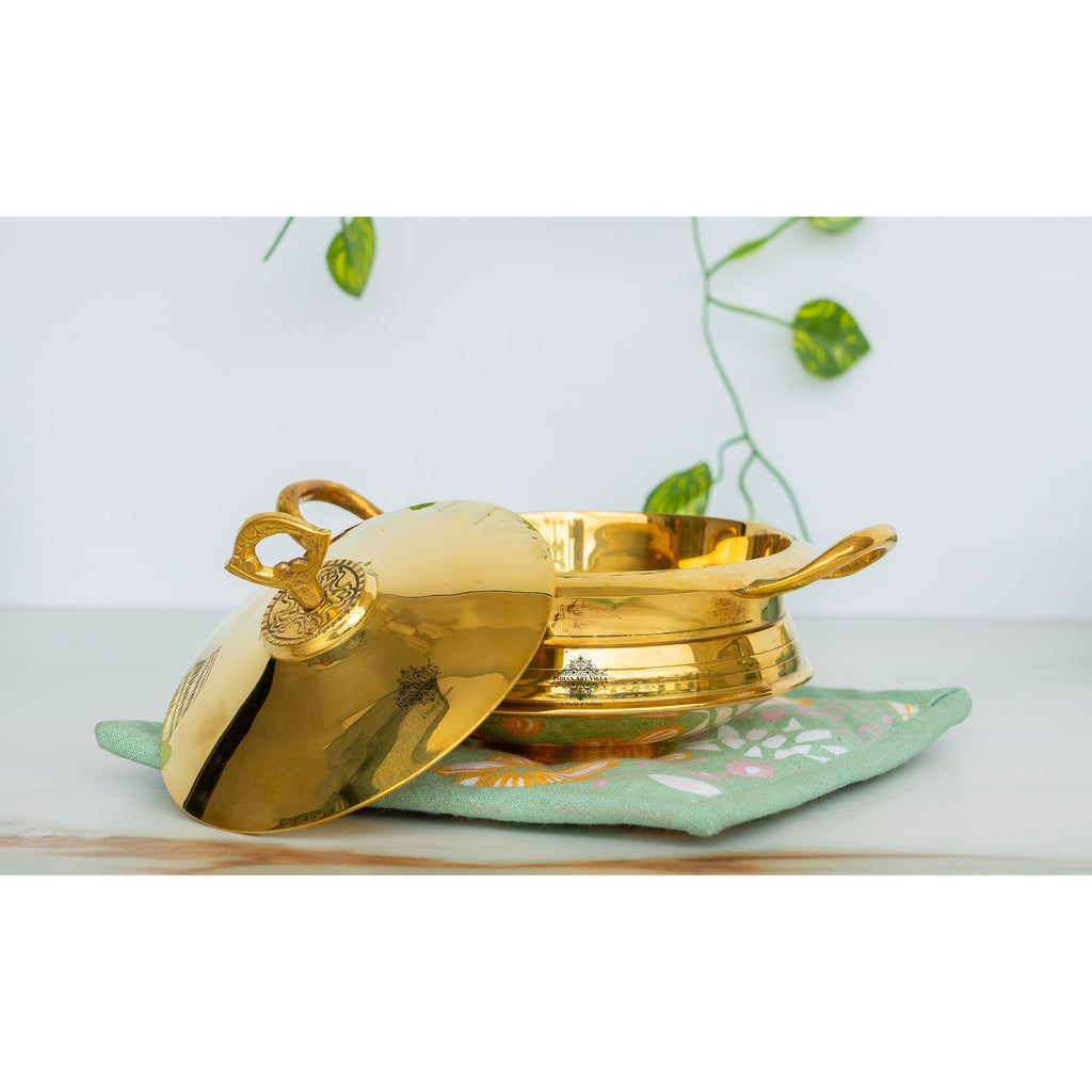 Indian Art Villa Pure Brass Handi  With Brass Handle & Lid - "A perfect blend of tradition and functionality for your kitchen"