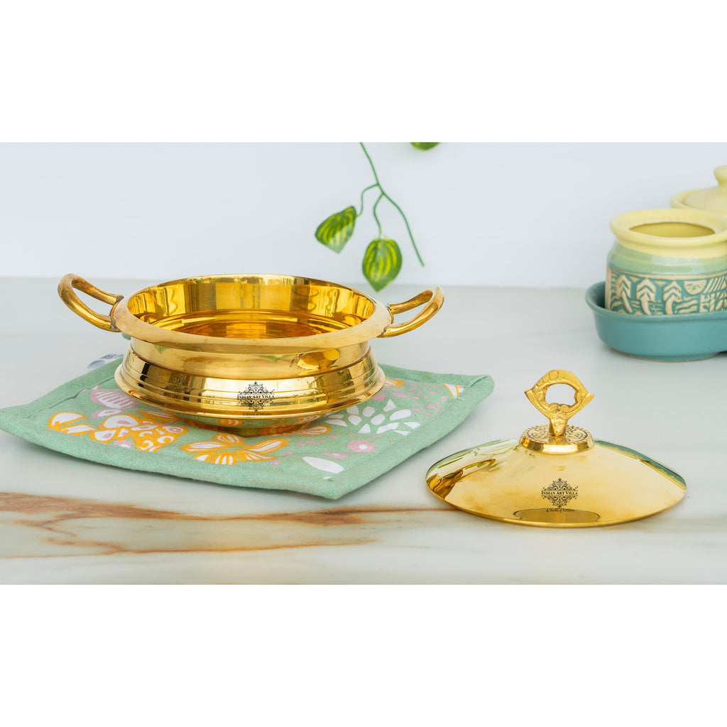 Indian Art Villa Pure Brass Handi  With Brass Handle & Lid - "A perfect blend of tradition and functionality for your kitchen"