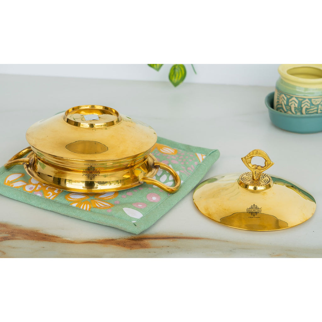 Indian Art Villa Pure Brass Handi  With Brass Handle & Lid - "A perfect blend of tradition and functionality for your kitchen"