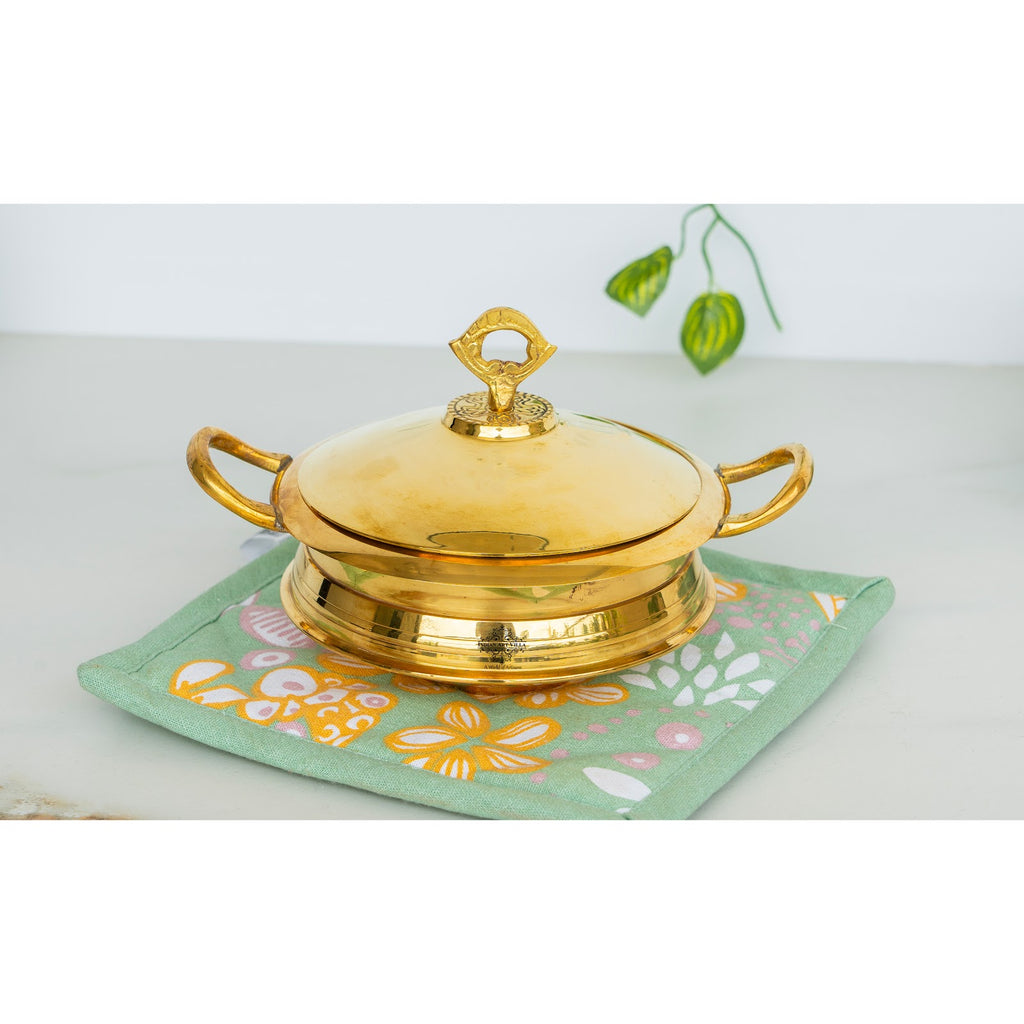 Indian Art Villa Pure Brass Handi  With Brass Handle & Lid - "A perfect blend of tradition and functionality for your kitchen"