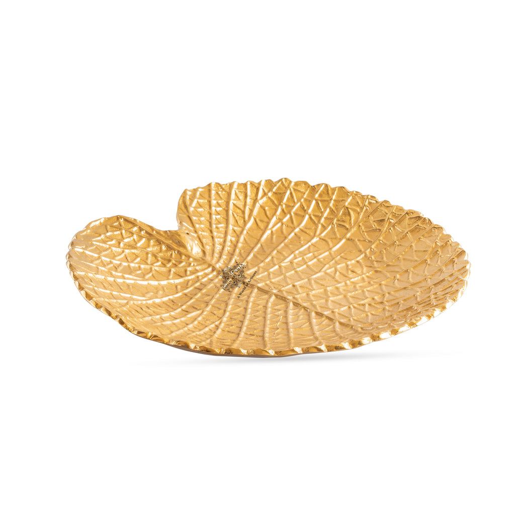 Indian Art Villa Gold Finish Antique Lacquer Matte Lotus Leaf Design Decorative Platter – 36 cm Tray, Elegant Tableware for Home Decor