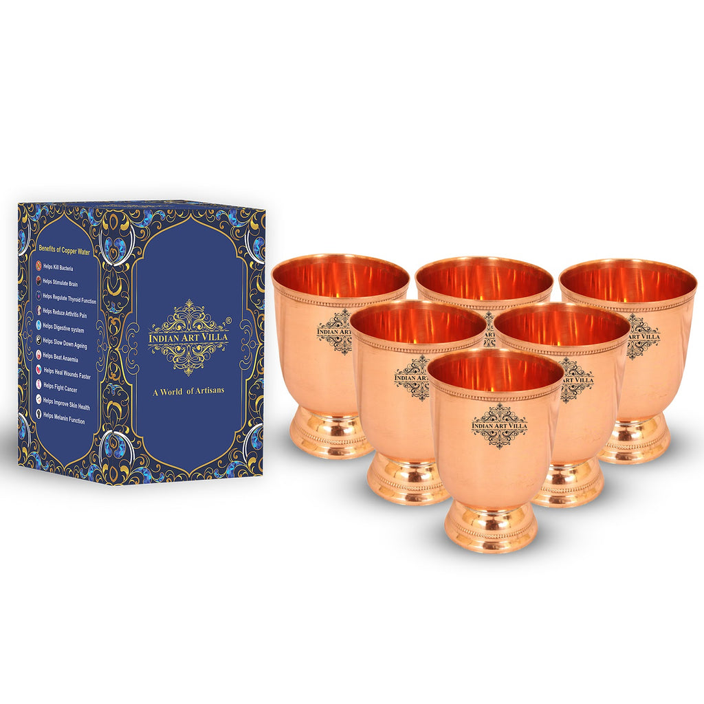 Indian Art Villa Pure Copper Plain Design Wine Glass Tumbler 450 ML